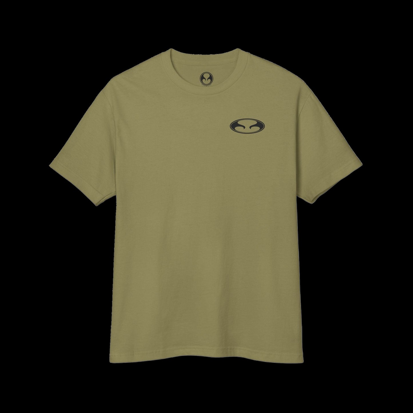Eternal Mugu Tee in Faded OD Green with Black Oval Eternal Logo on Left Chest