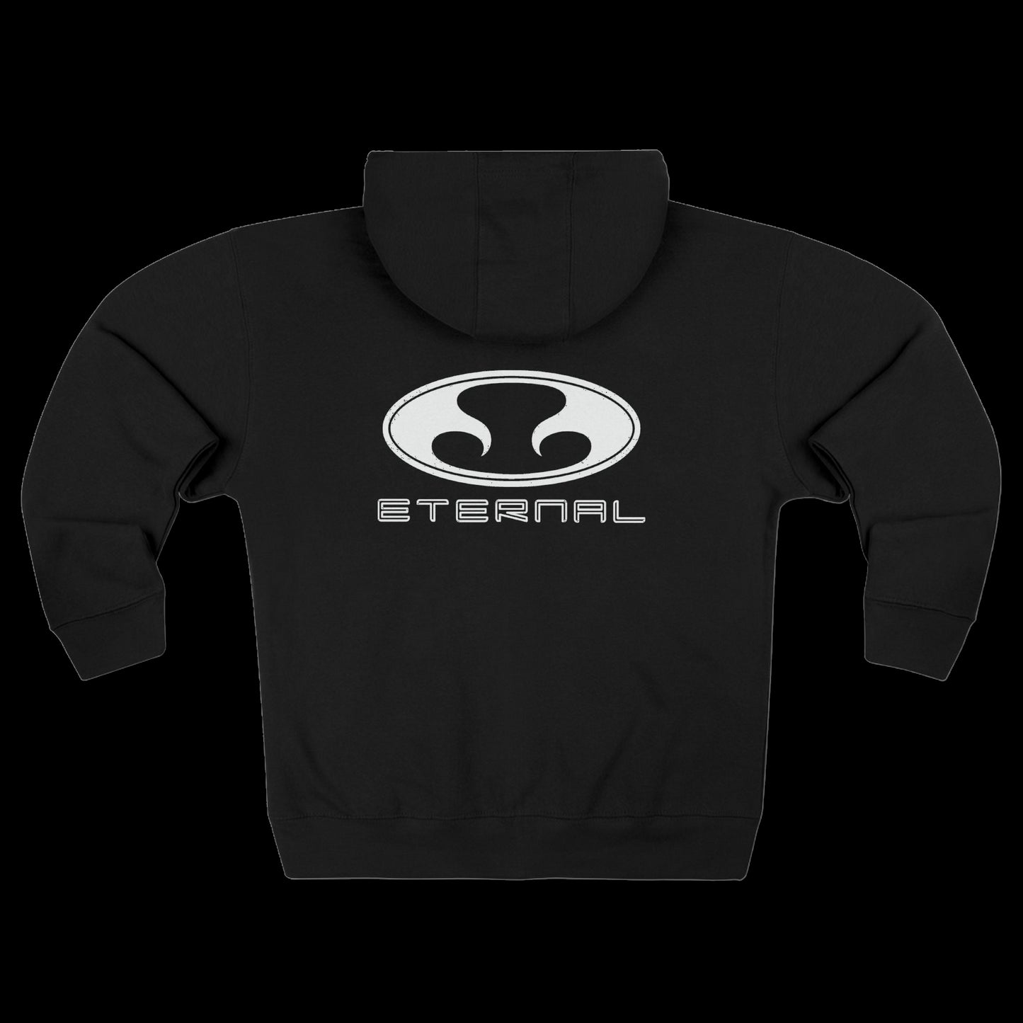 Eternal Surfridge Heavyweight Hoodie in Black with White Oval Eternal Logo with Text on Back (Back)