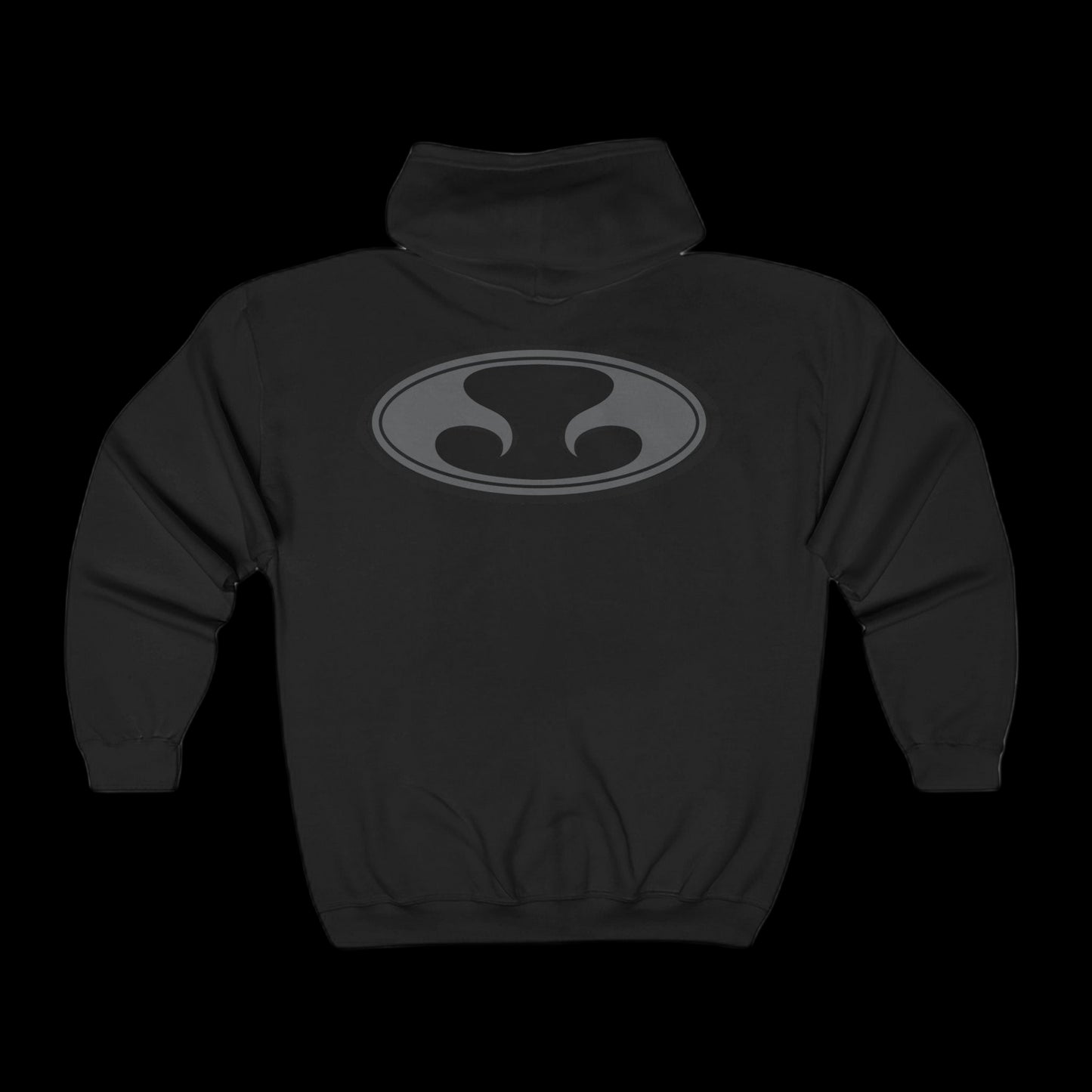 Eternal Night Surf Hoodie in Black with Gray Oval Eternal Logo (Back)