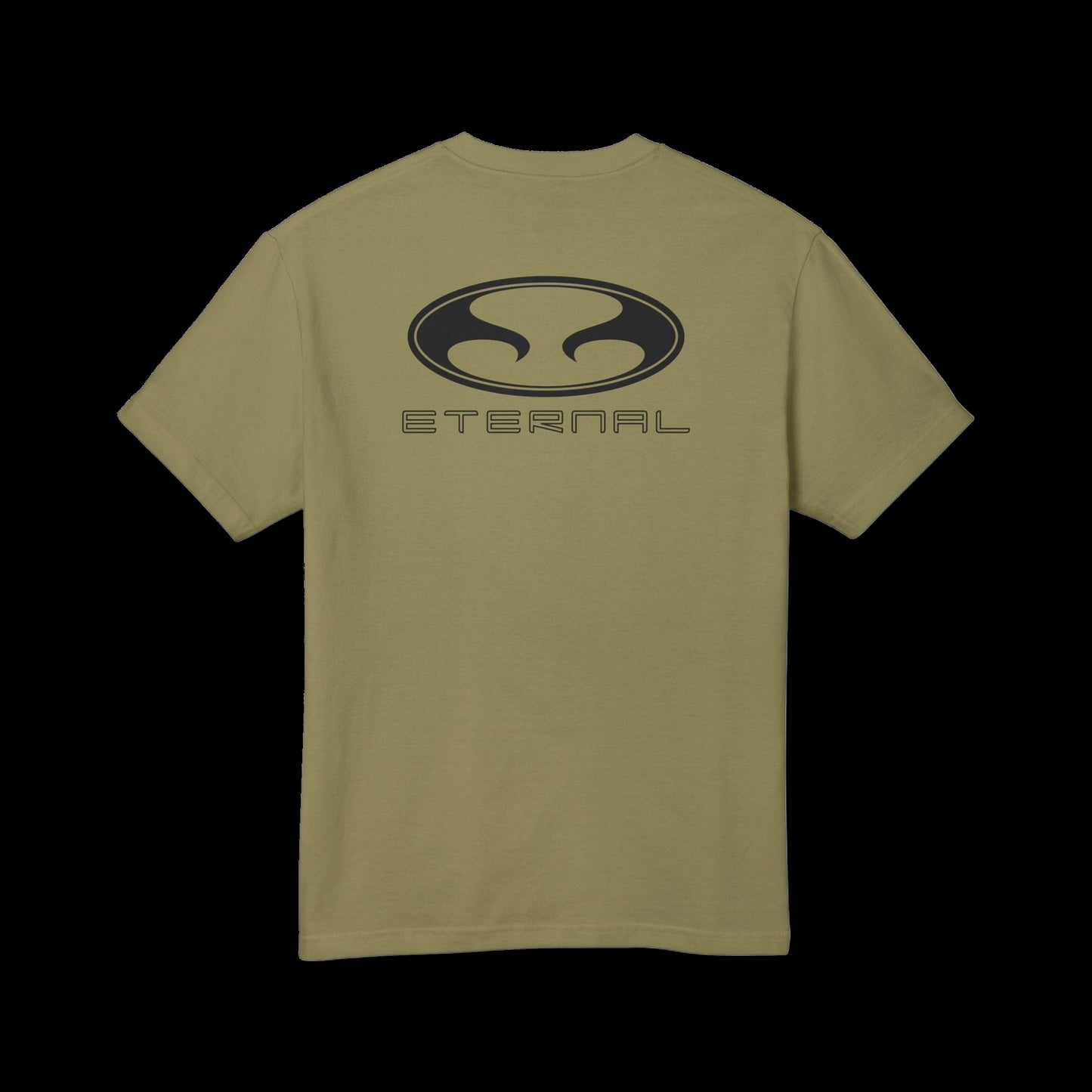 Eternal Mugu Tee in Faded OD Green with Black Oval Eternal Logo with Text on Back