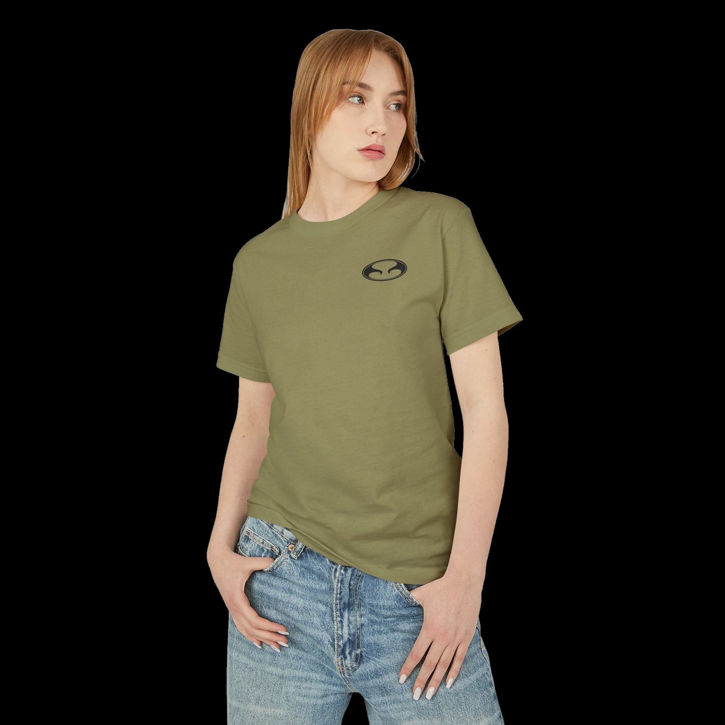 Eternal Mugu Tee in Faded OD Green with Black Oval Eternal Logo on Left Chest