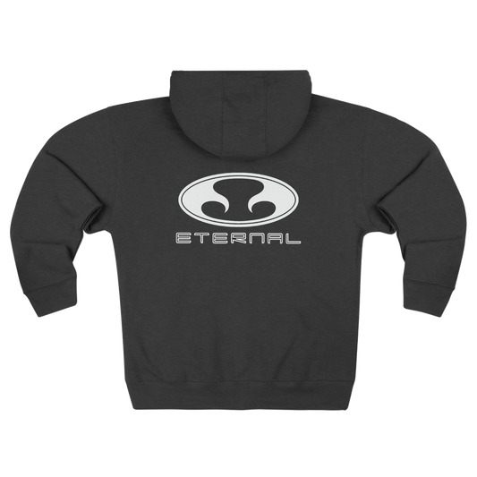 Eternal Surfridge Heavyweight Hoodie in Charcoal with White Oval Eternal Logo on Back (Back)