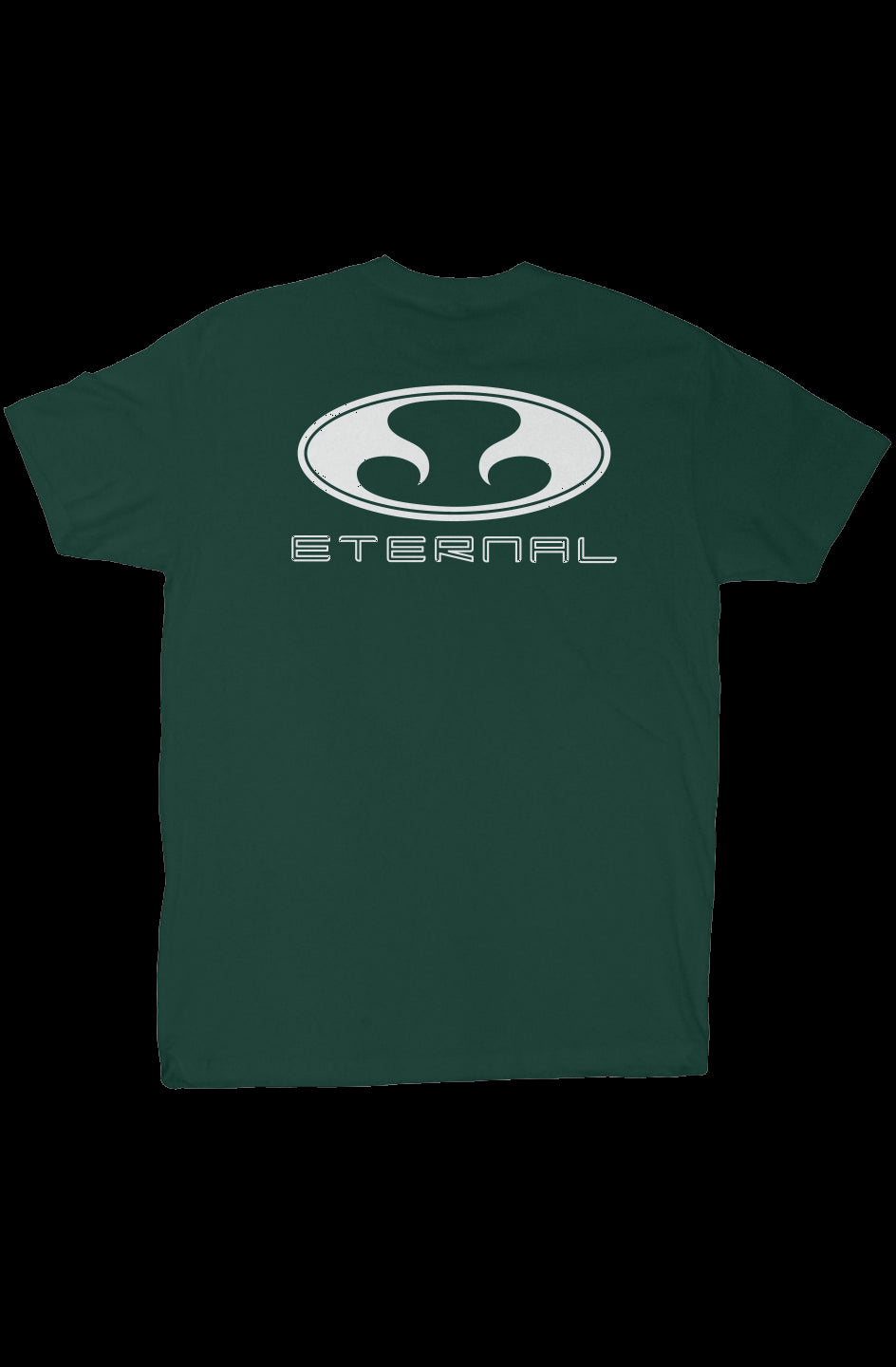 Eternal Ultra Soft T-Shirt Forest Green with White Oval Eternal Logo with Text on Back (Back)