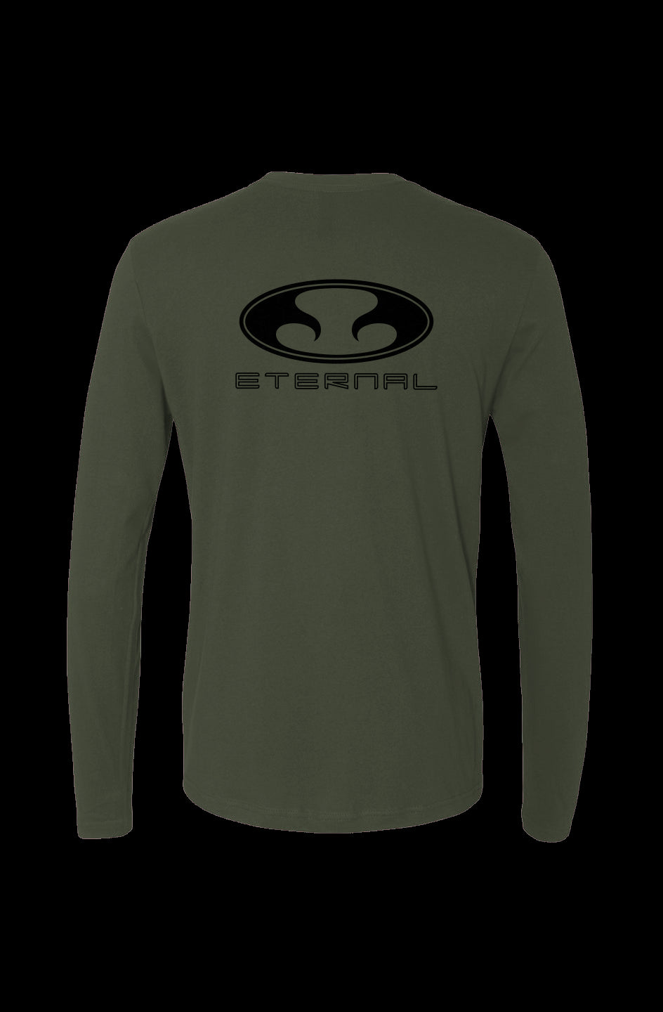 Eternal Recce Men's Cotton Long Sleeve Tee in Olive Drab with Black Eternal Logo with Text (Back)