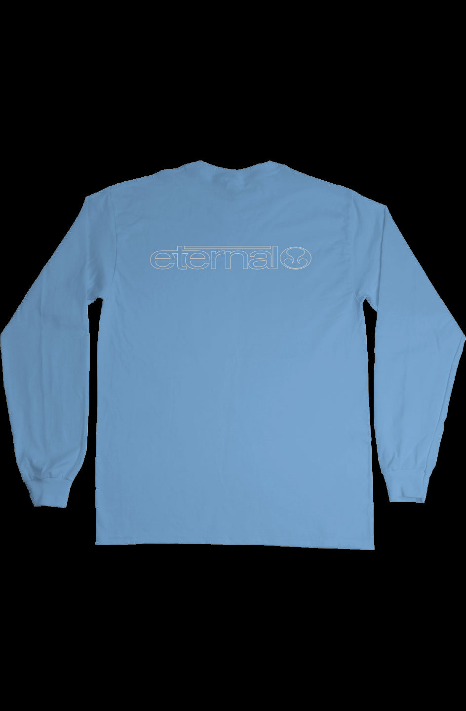 Eternal Sandspit Longsleeve T-Shirt with White Linear Logo on Back Carolina Blue (Back Image)