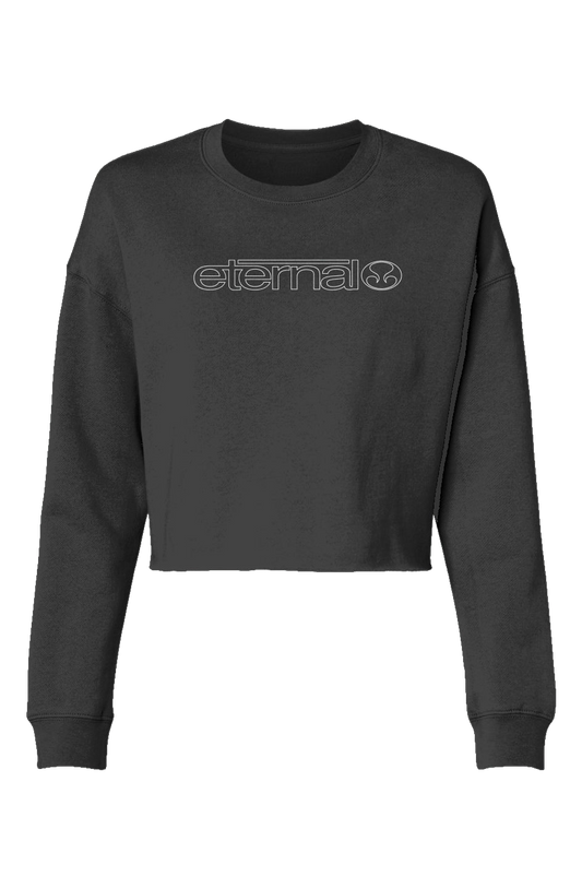 Eternal Lightweight Cropped Crew Neck Sweatshirt White Eternal Linear Logo on Chest Black