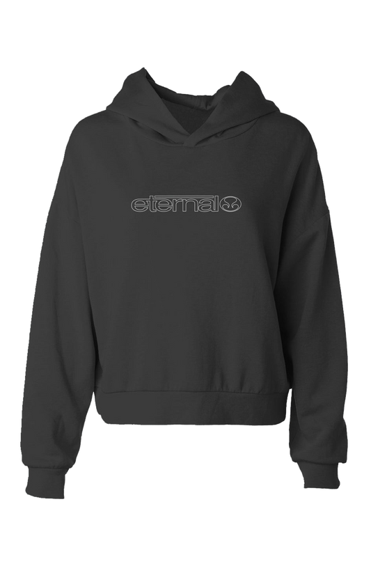 Eternal hip height hoodie white linear logo on chest Black