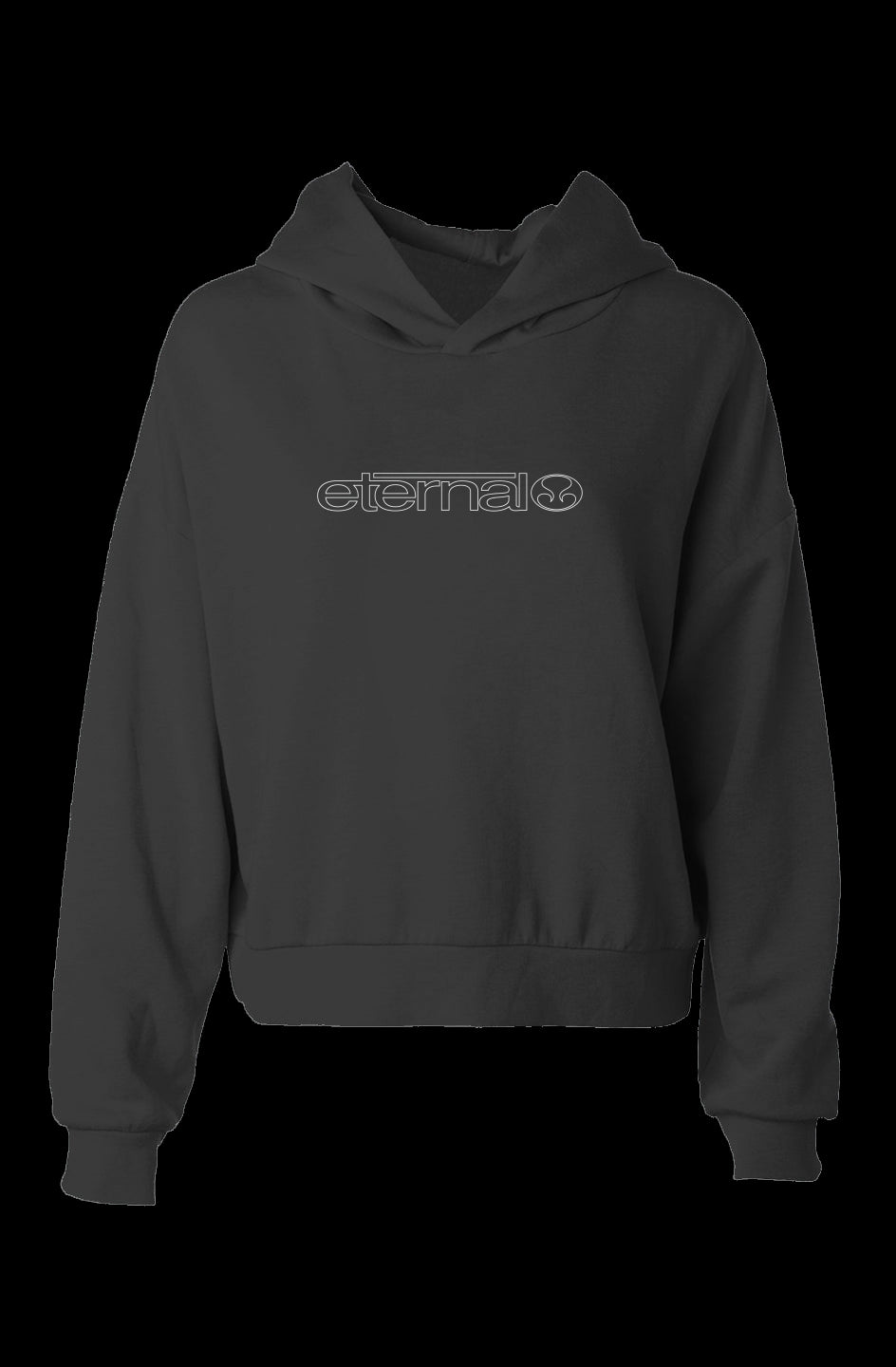 Eternal hip height hoodie white linear logo on chest Black