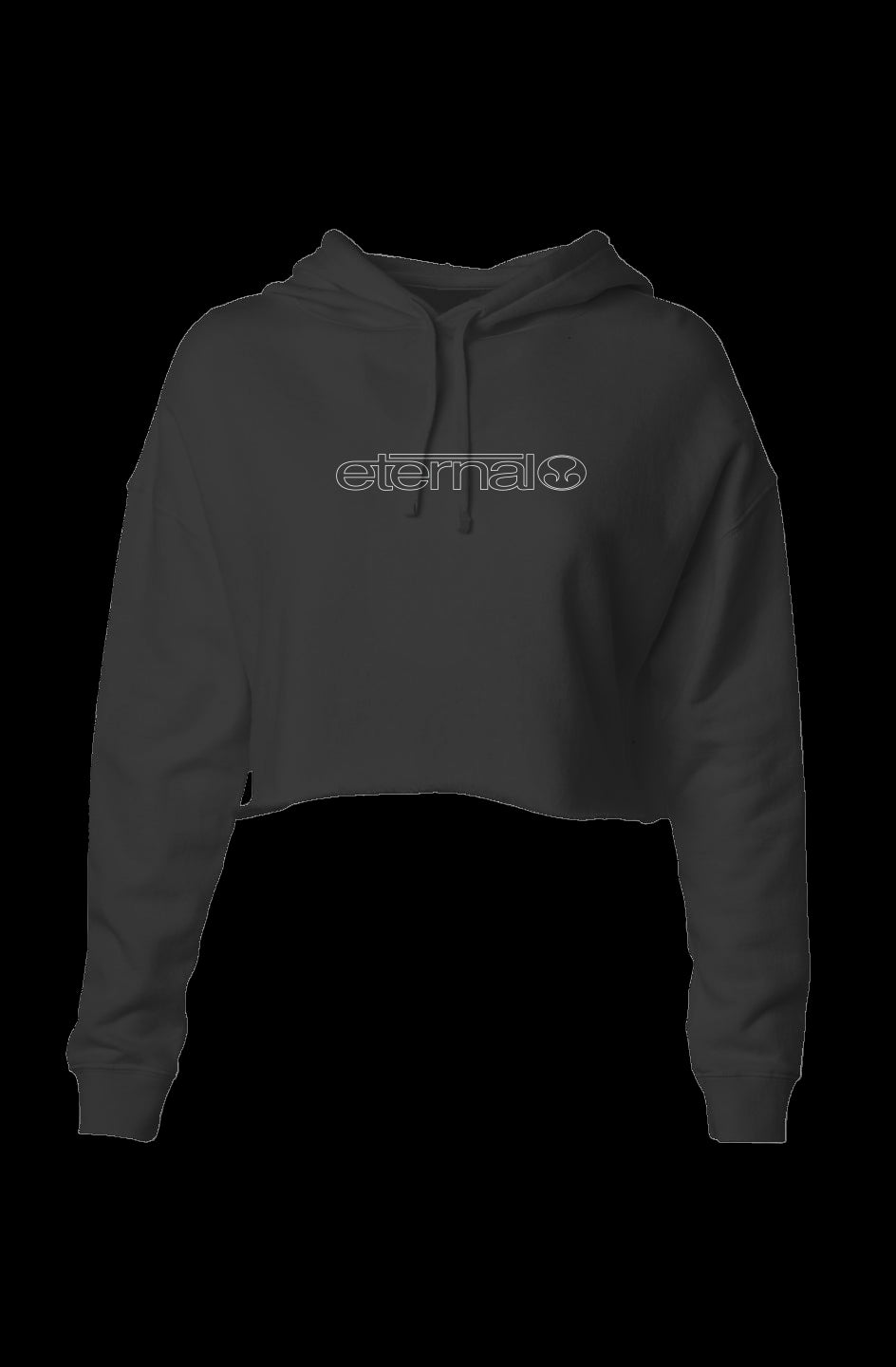 Eternal Lightweight Crop Top Hoodie White Eternal Linear Logo on Chest Black