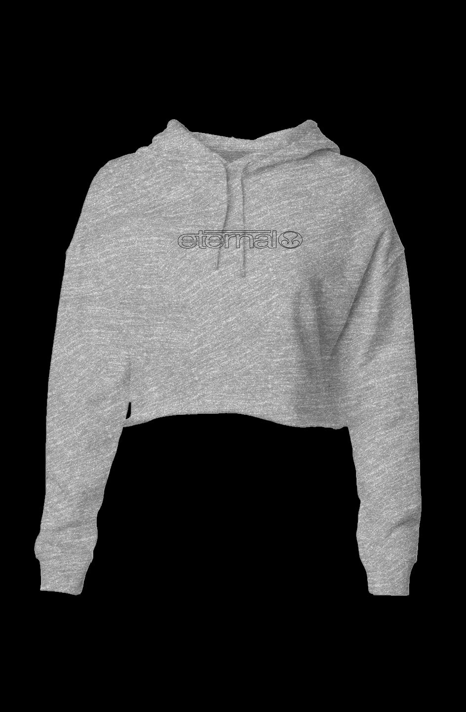 Lightweight Crop Top Hoodie Hooded Sweathsirt with Eternal Linear Logo on Chest Heather Gray