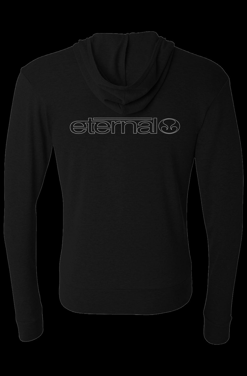 Triblend Full-Zip Lightweight Hoodie White Zipper path White Linear Logo Printed DTG on left chest and larger on back (Back)