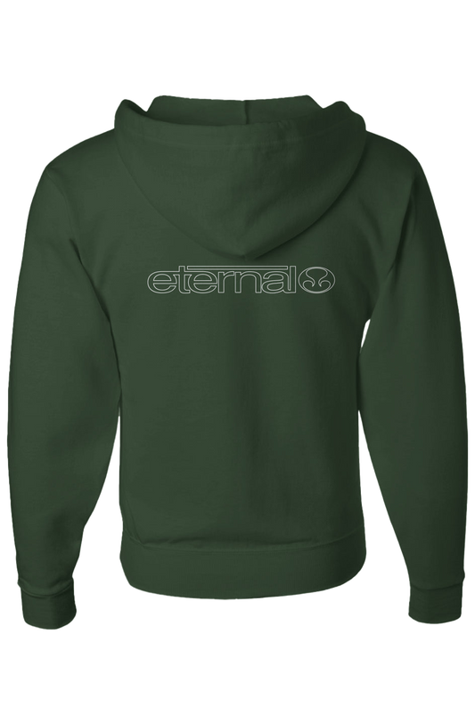 Eternal Deadman's NuBlend Full-Zip Hooded Sweatshirt 80z Cotton Ploy Blend DTG Linear Logo print on left chest dark green (Back)