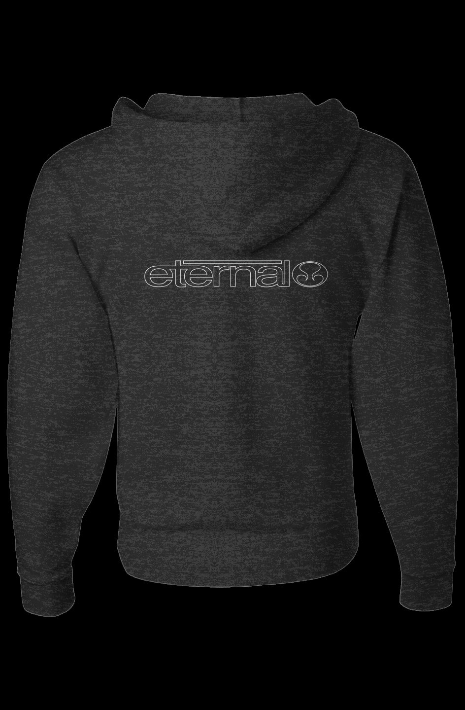 Eternal Deadman's NuBlend Full-Zip Hooded Sweatshirt 80z Cotton Ploy Blend DTG Linear Logo print on left chest Black Heather (Back)