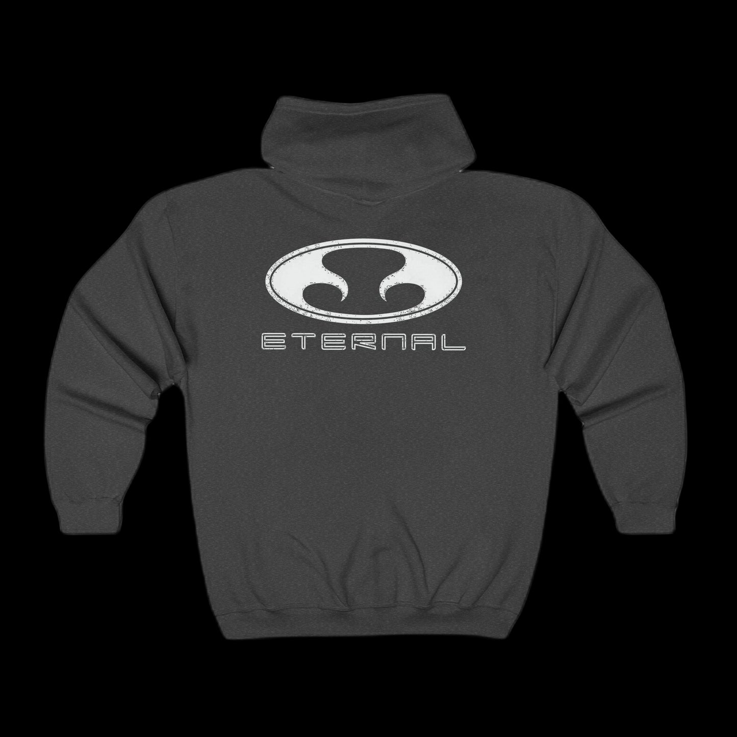 Eternal Night Surf Hoodie in Charcoal with White Oval Eternal Logo (Back)