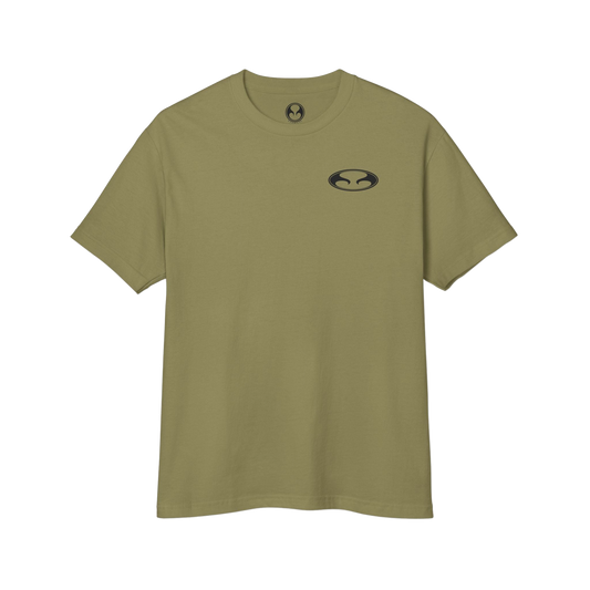 Eternal Mugu Tee in Faded OD Green with Black Oval Eternal Logo on Left Chest