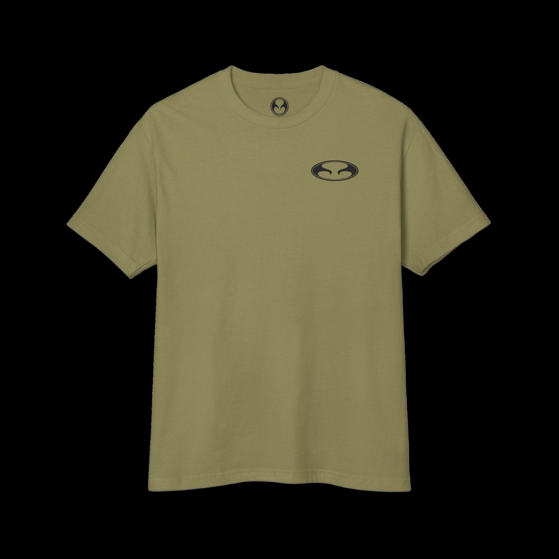 Eternal Mugu Tee in Faded OD Green with Black Oval Eternal Logo on Left Chest
