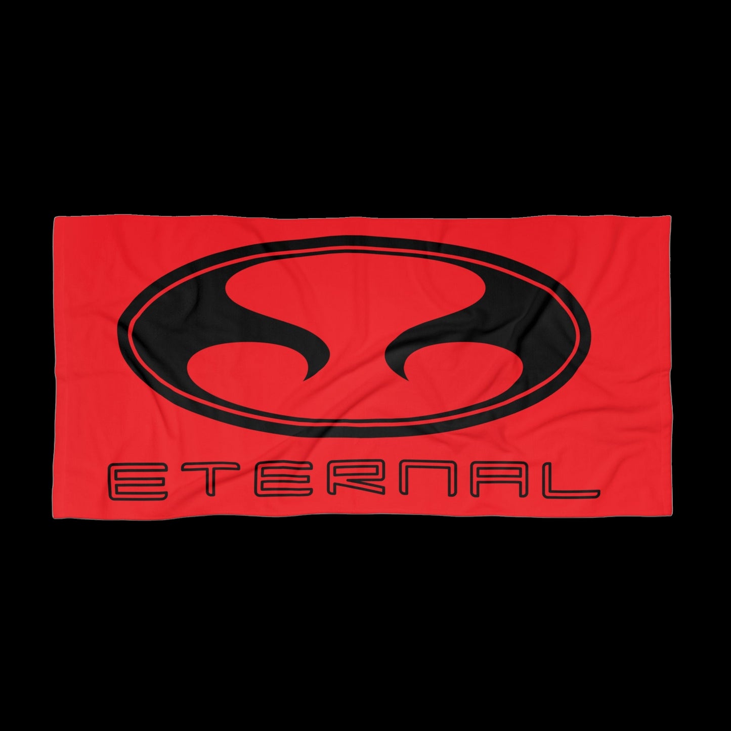 Large Red Eternal Beach Towel with Black Oval Eternal Logo with Text