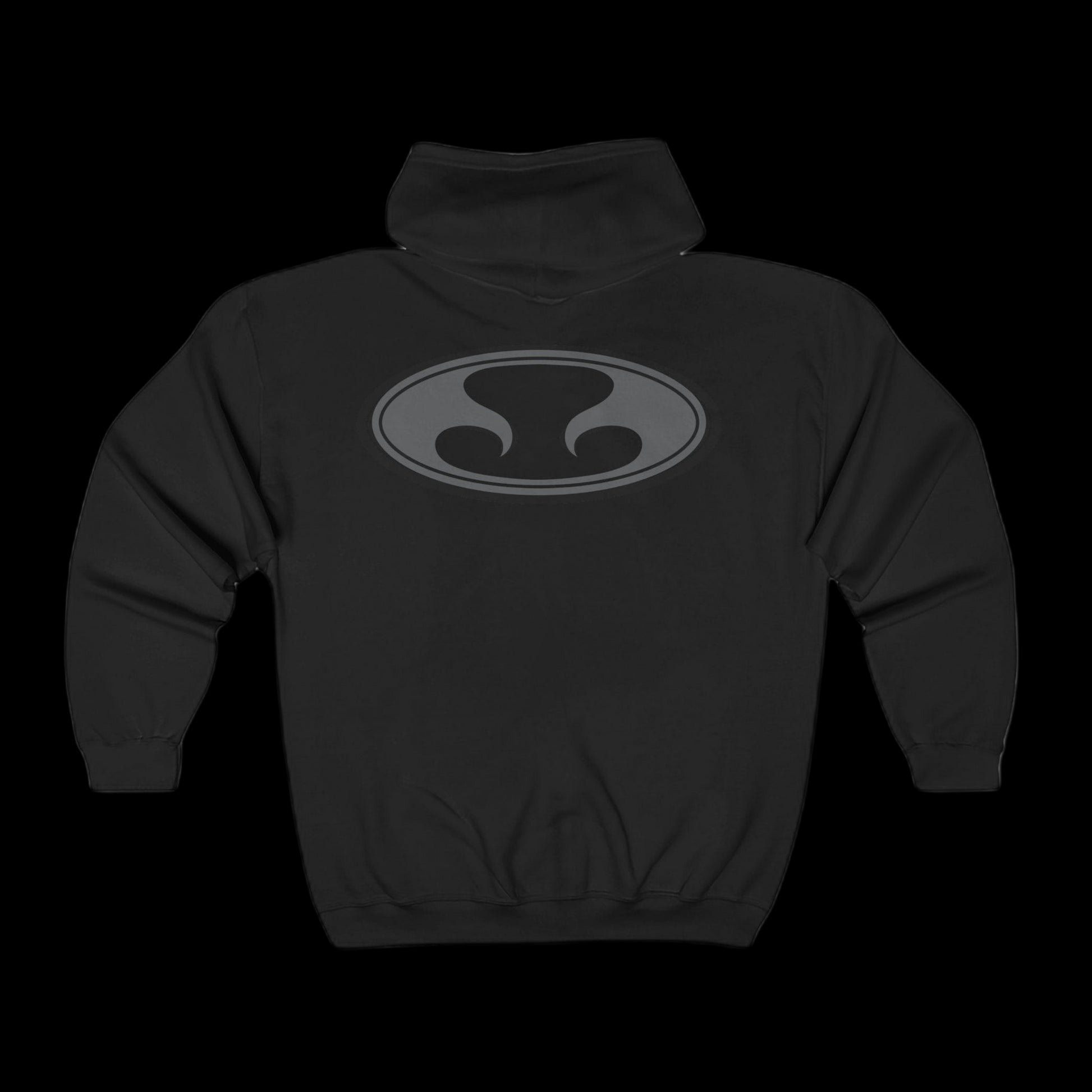 Eternal Night Surf Hoodie in Black with Gray Oval Eternal Logo (Back)