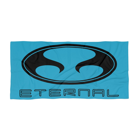 Eternal Zanzibar Large Beach Towel In Turquoise with Black Oval Eternal Logo with Text