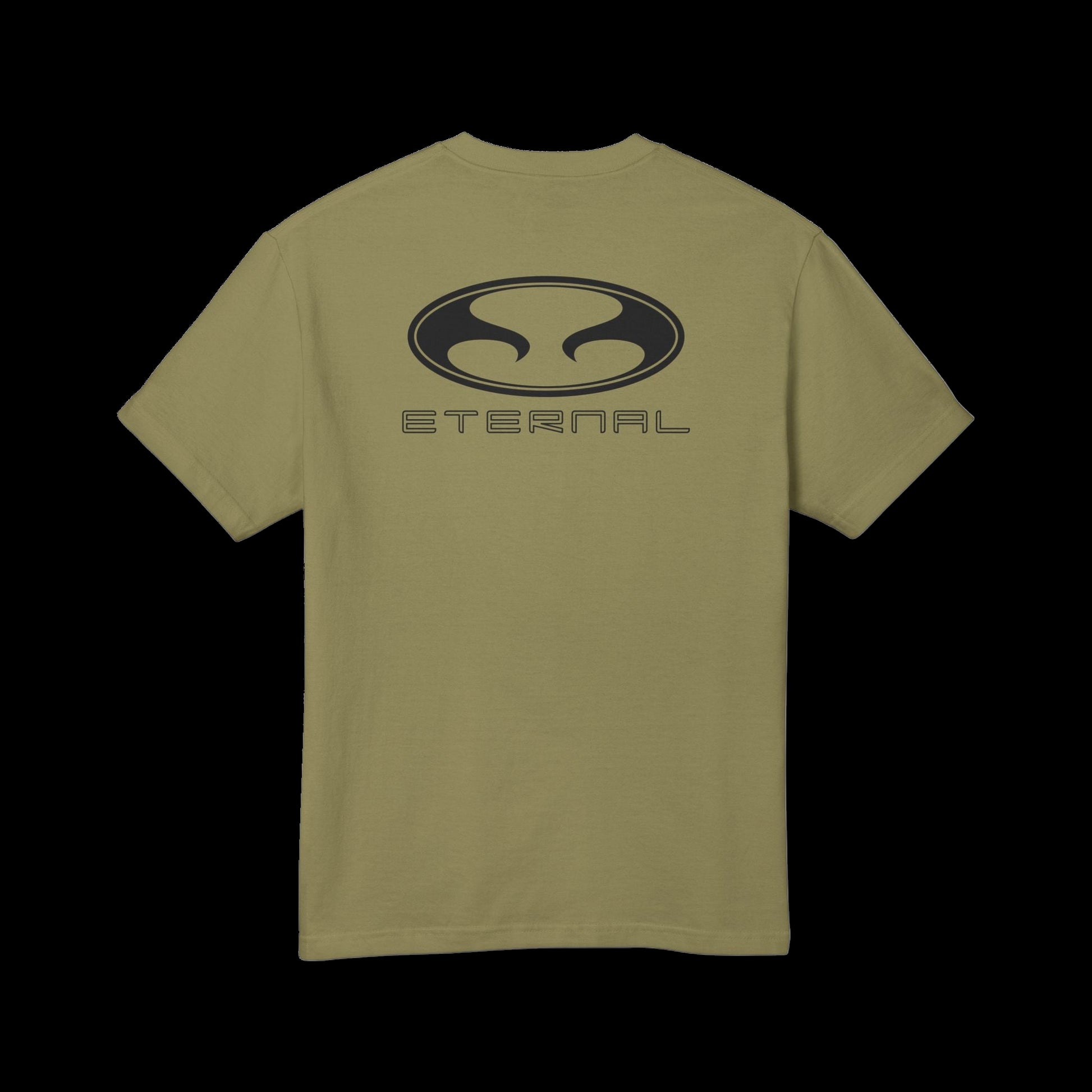 Eternal Mugu Tee in Faded OD Green with Black Oval Eternal Logo with Text on Back