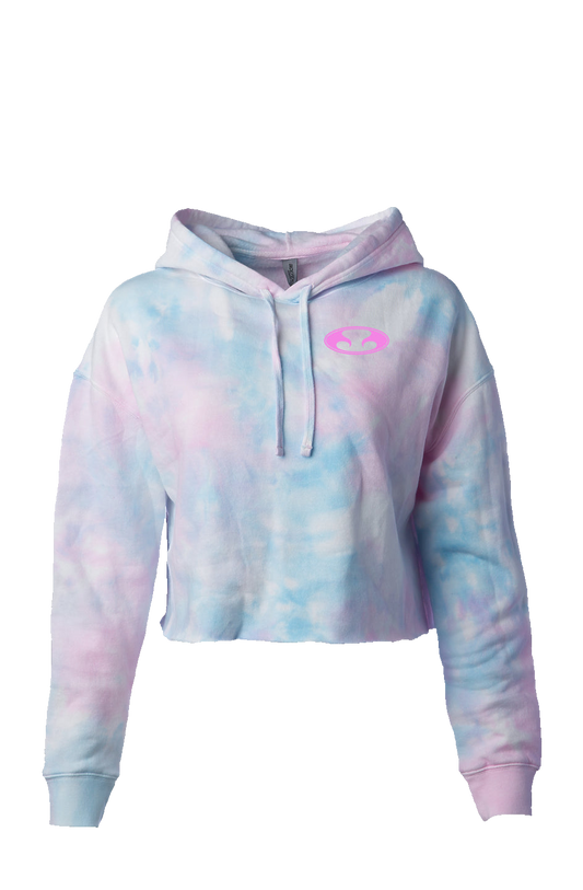 Eternal Boardwalk Cotton Candy Tie Dye Crop Top Hoodie with Hot Pink Oval Eternal Logo